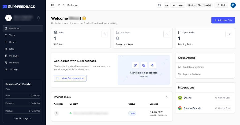 SureFeedback Cloud Setup & Workflow Guide dashboard screenshot