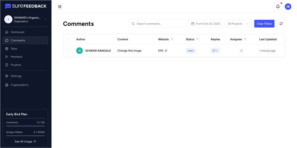 Adding Your First Comment on SureFeedback SaaS image