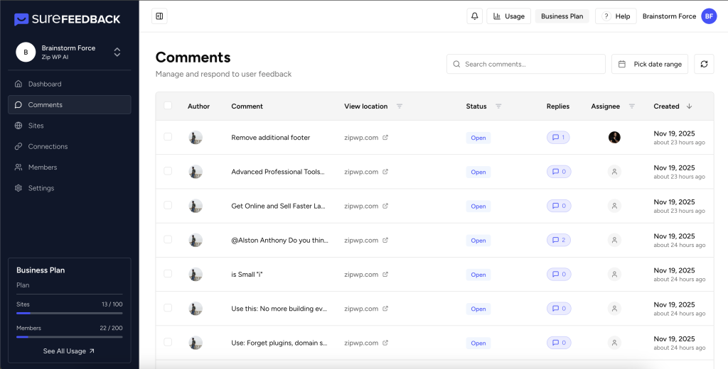 Adding Your First Comment on SureFeedback SaaS image