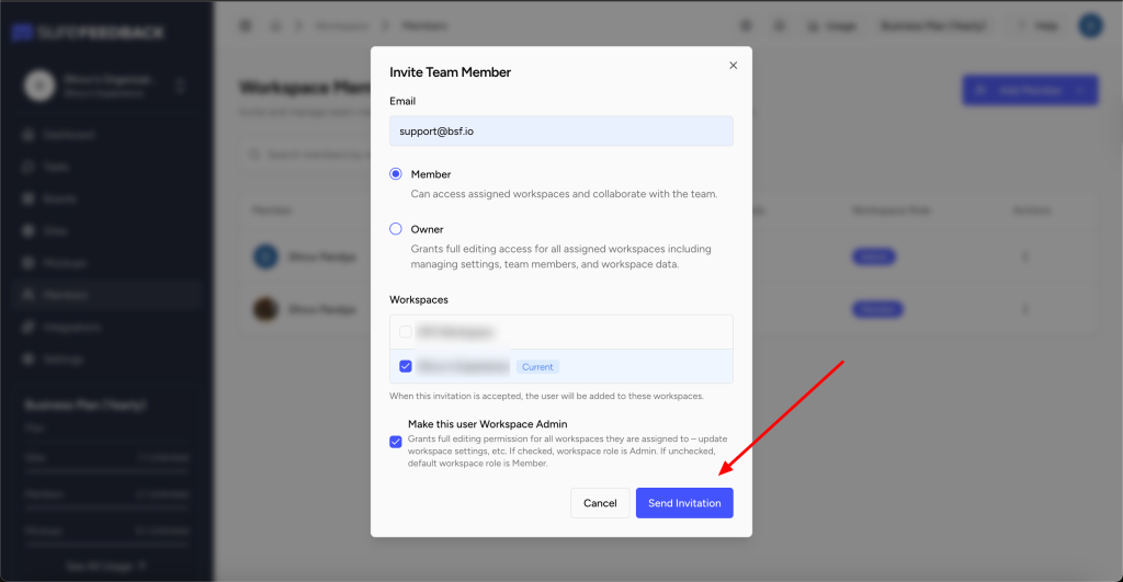 select workspace add members