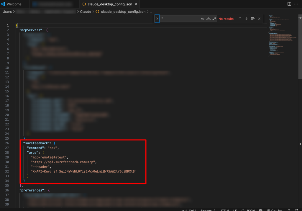 SureFeedback MCP Guide claude settings json